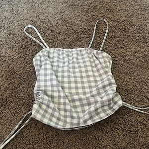 Grey and white tank top! Patterned. Strings on side!